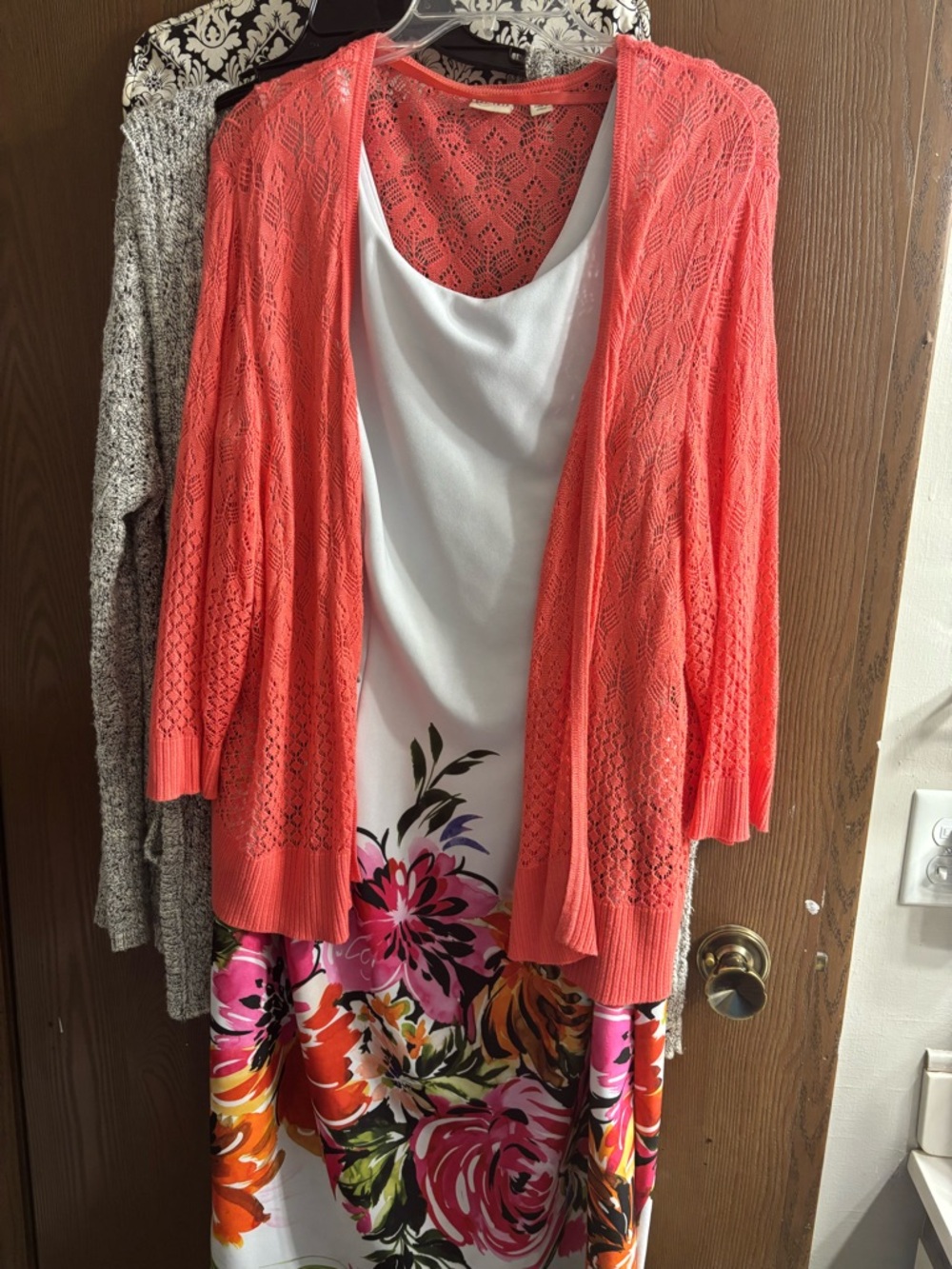 Coral Open-Knit Women's Cardigan Sweater